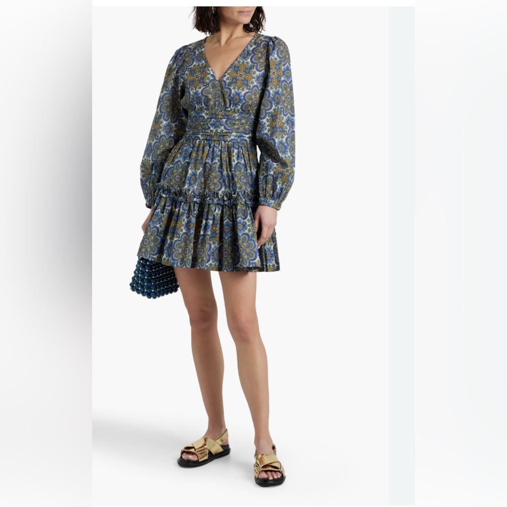 Cara Cara Blue and Green Long Sleeve Paisley Mini Dress